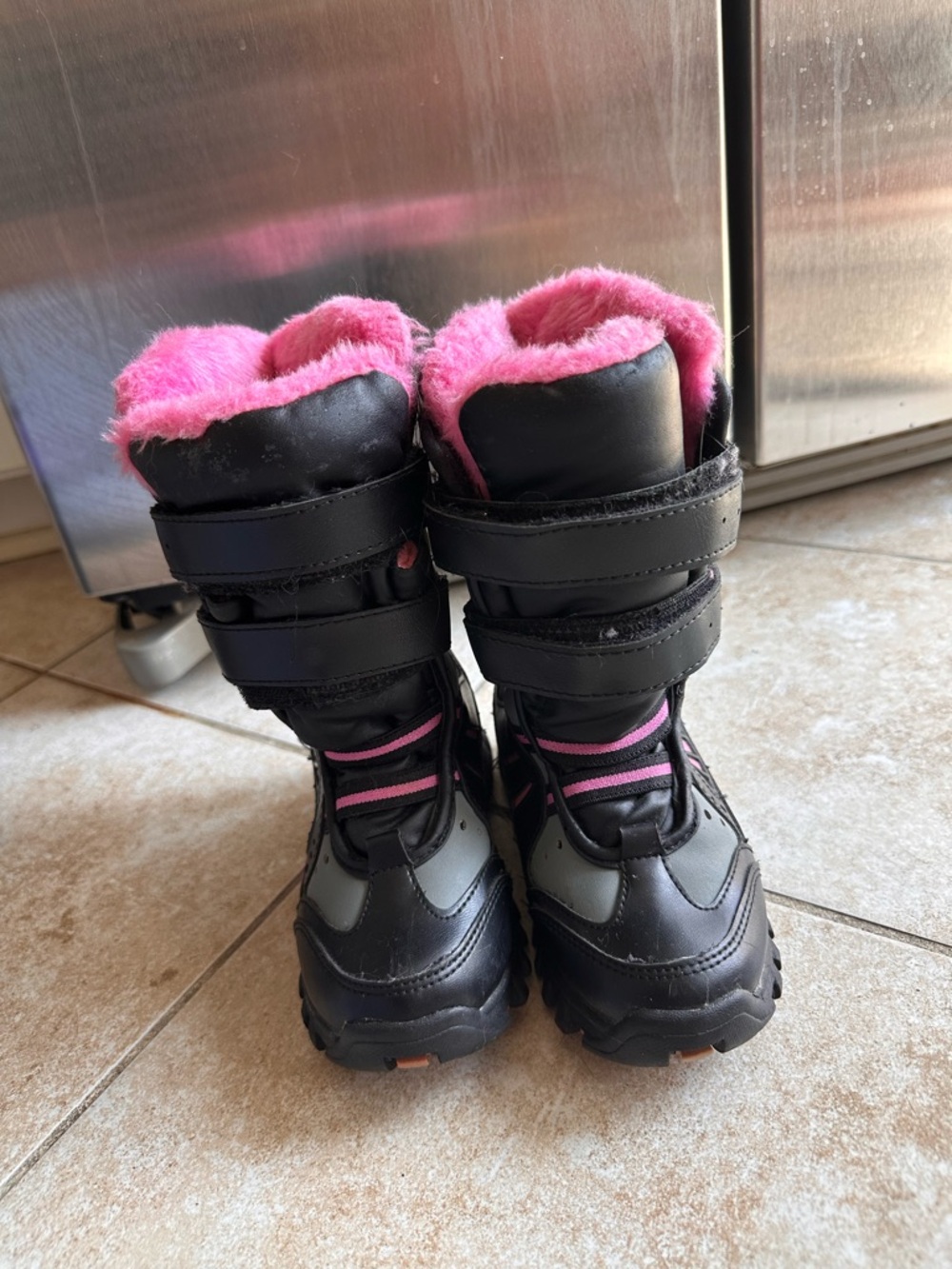 Black Kids Winter Boots with Pink Fur Lining, Toddler SZ 12